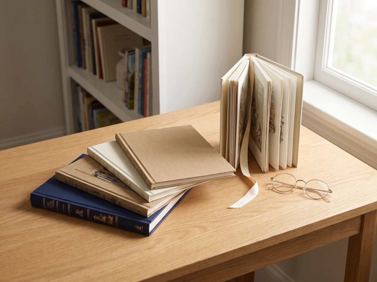 Livros encadernados sobre a mesa, o Guia de Leitura Via Bella
