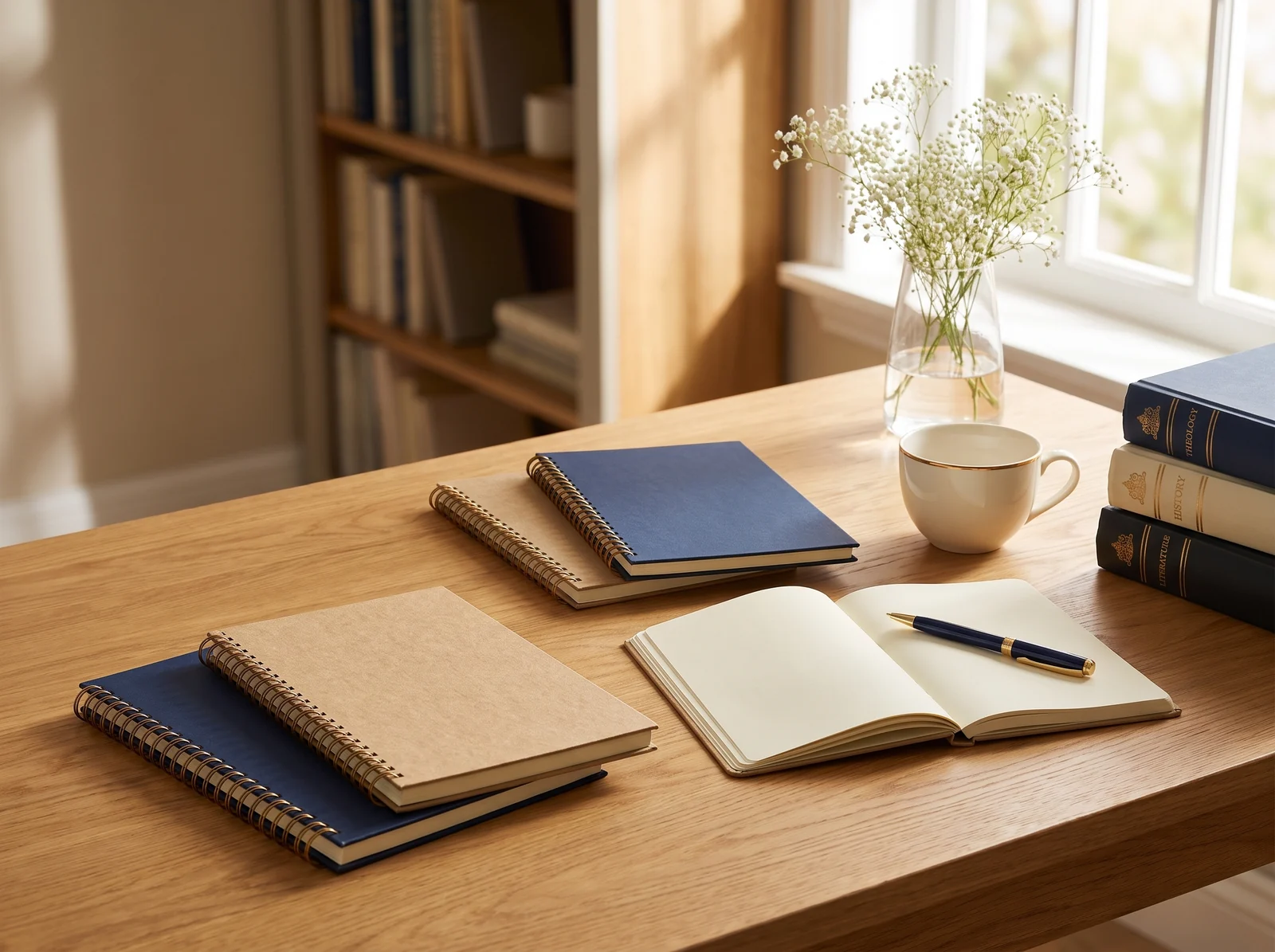 Mãe e filho na mesa, olhando o notebook com o material ao lado